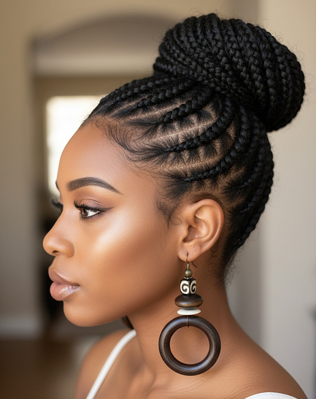 Brown Hoop Batik Bone Dangle Earrings
