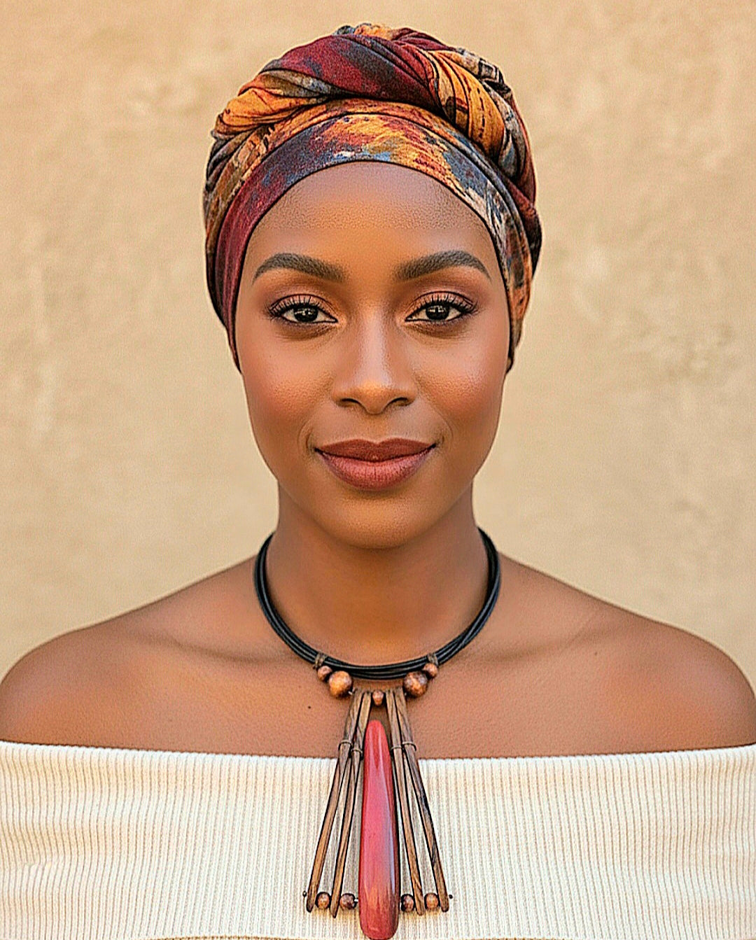 Burnt Orange Center Bone Statement Necklace
