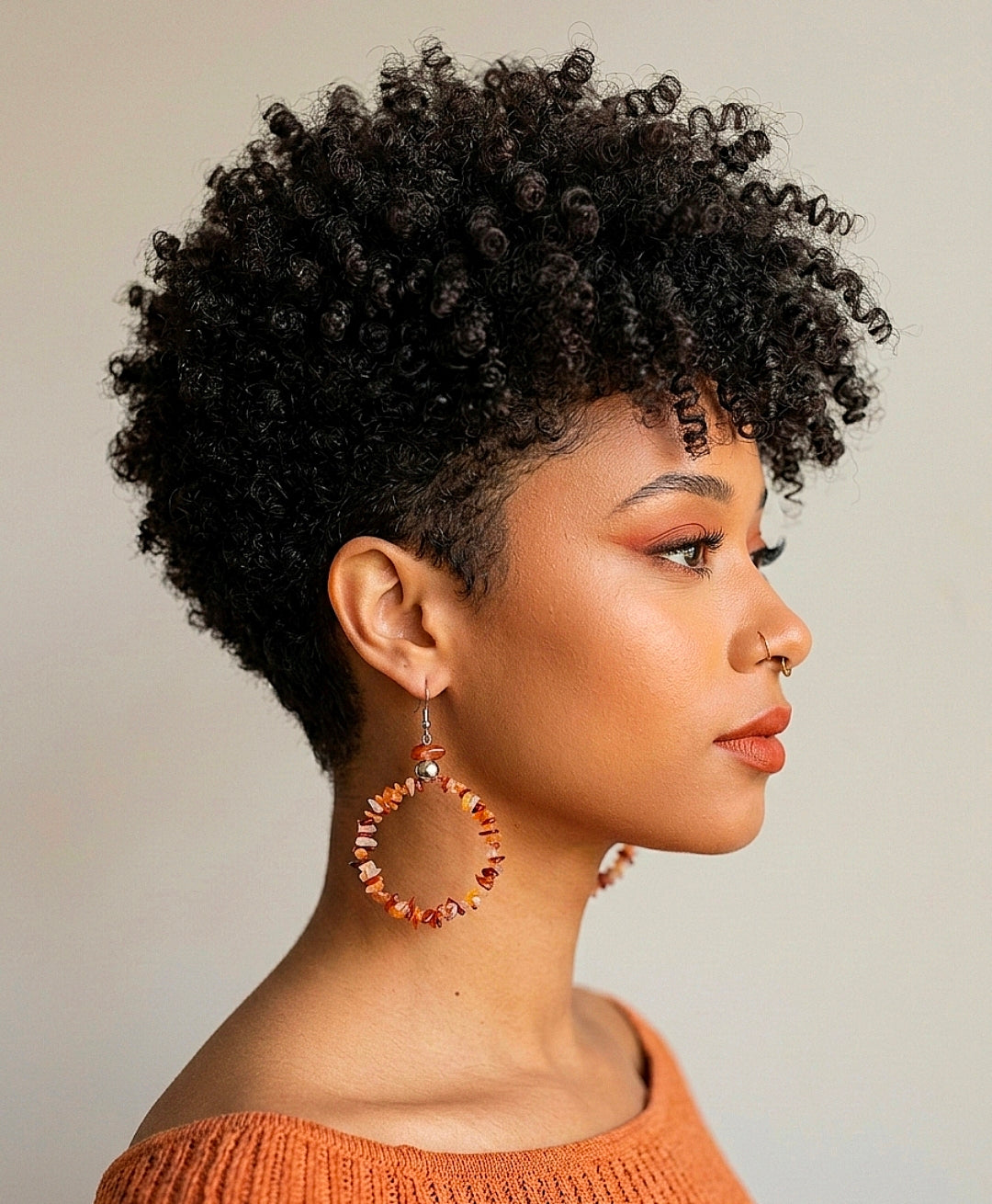 Carnelian Stone Chip Hoop Earrings