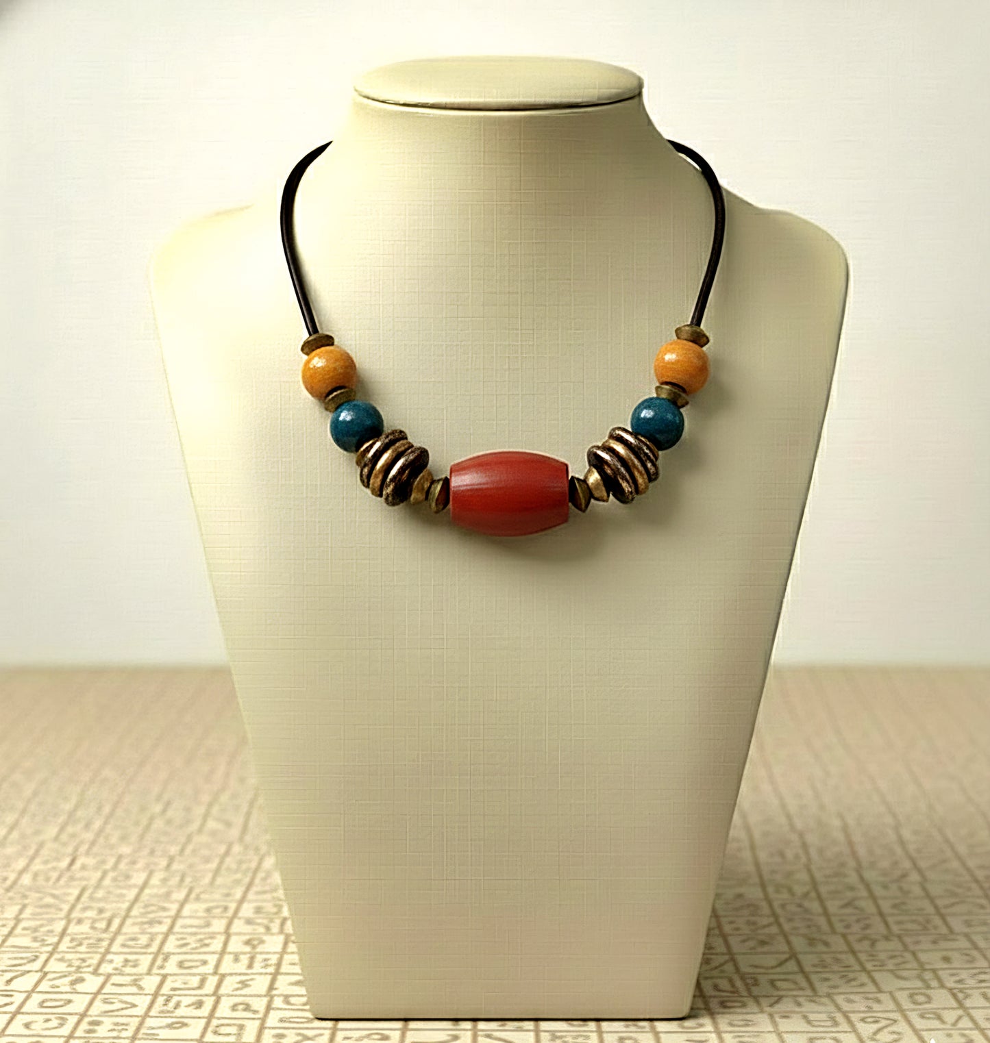 Ceramic and Wood Mixed Media Necklace