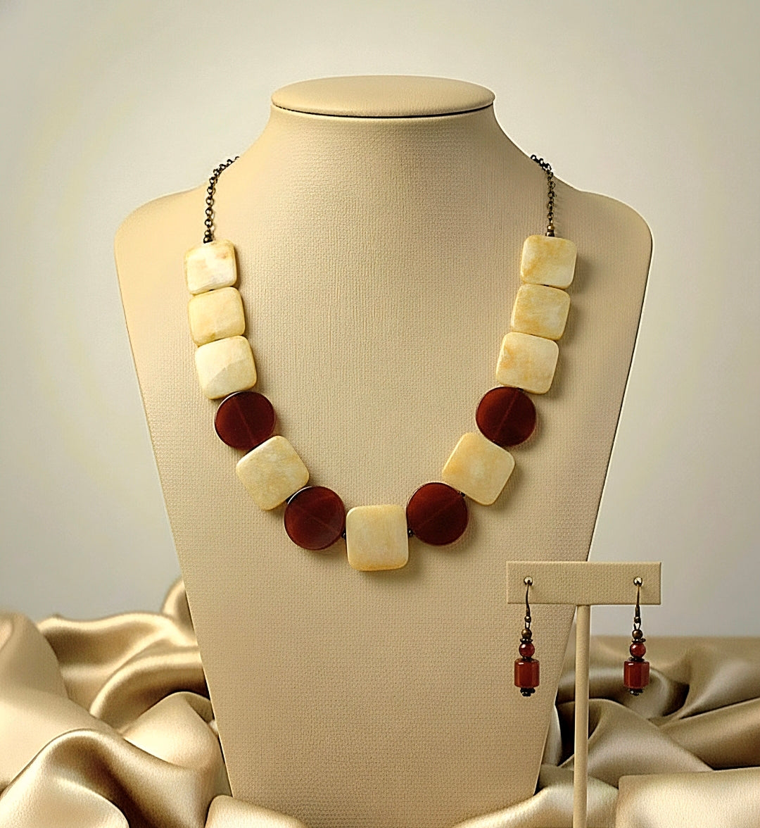 Geometric Earth-Toned Statement Necklace Set