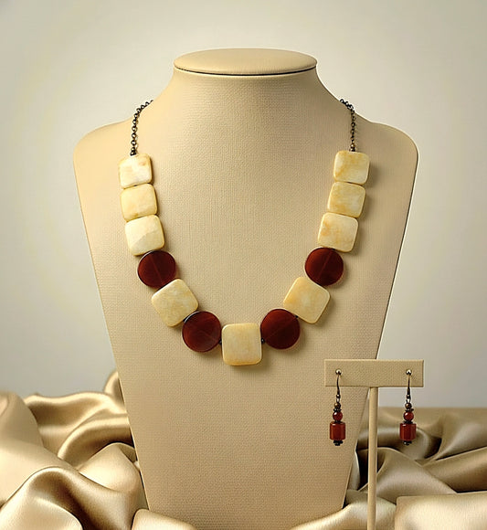 Geometric Earth-Toned Statement Necklace Set