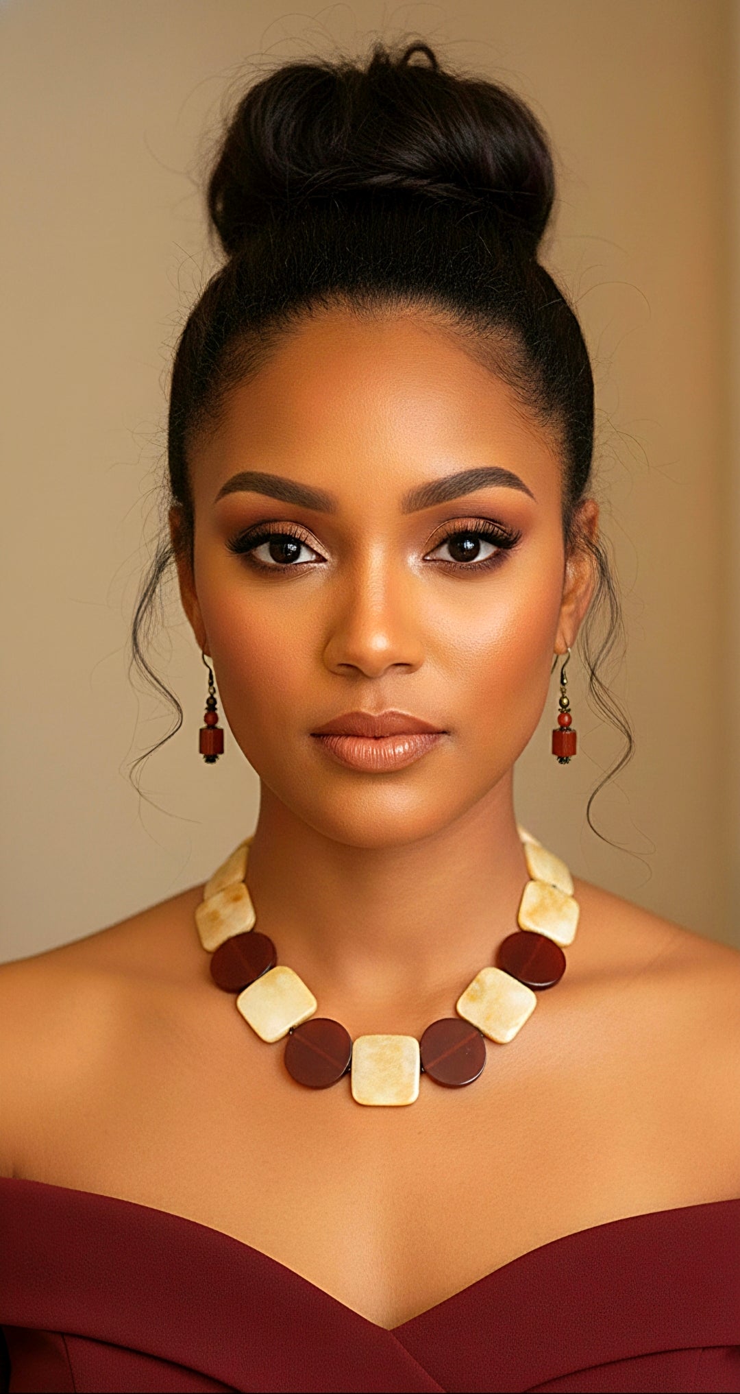 Geometric Earth-Toned Statement Necklace Set