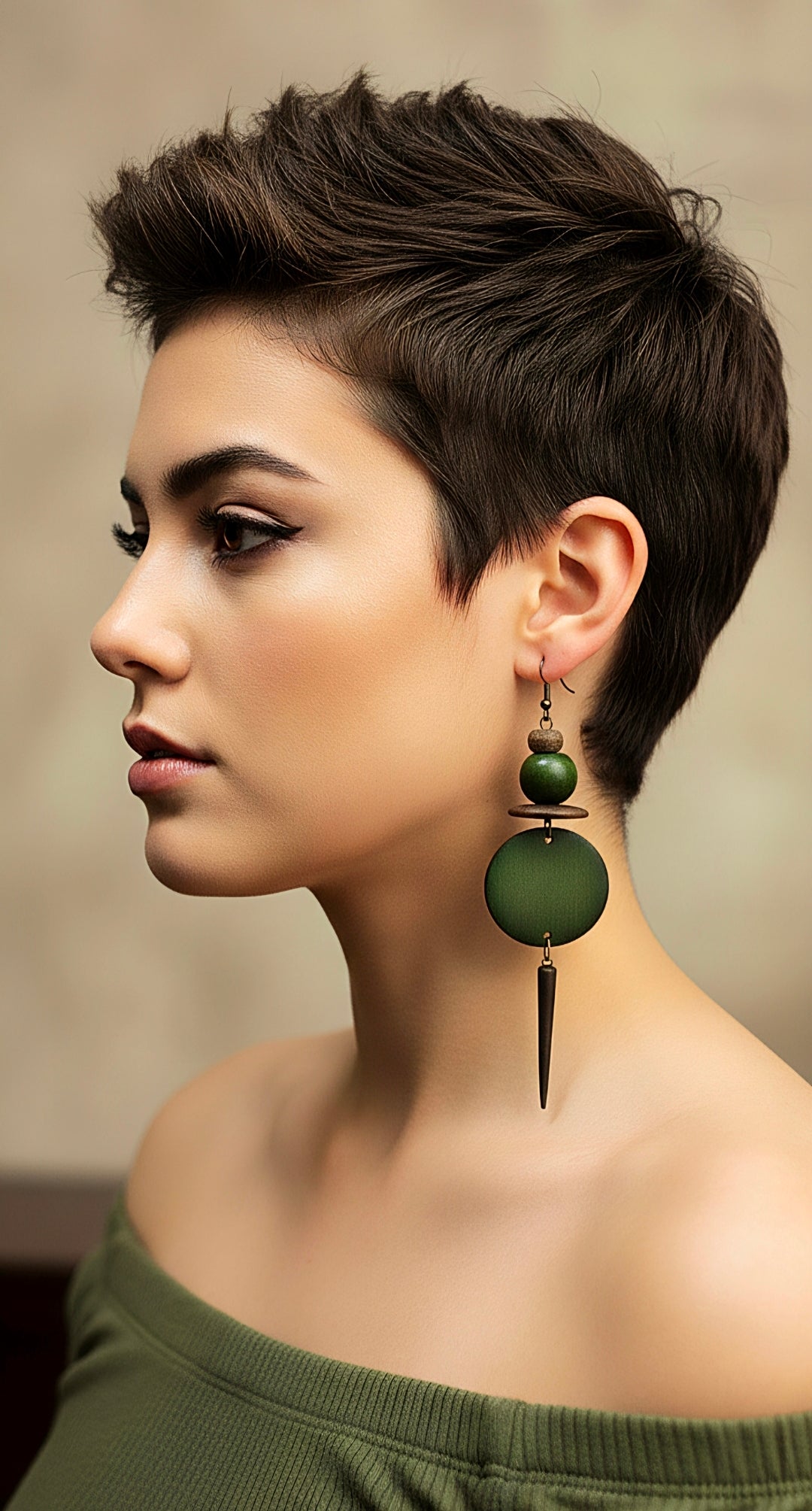 Green Round Dangle Spike Earrings