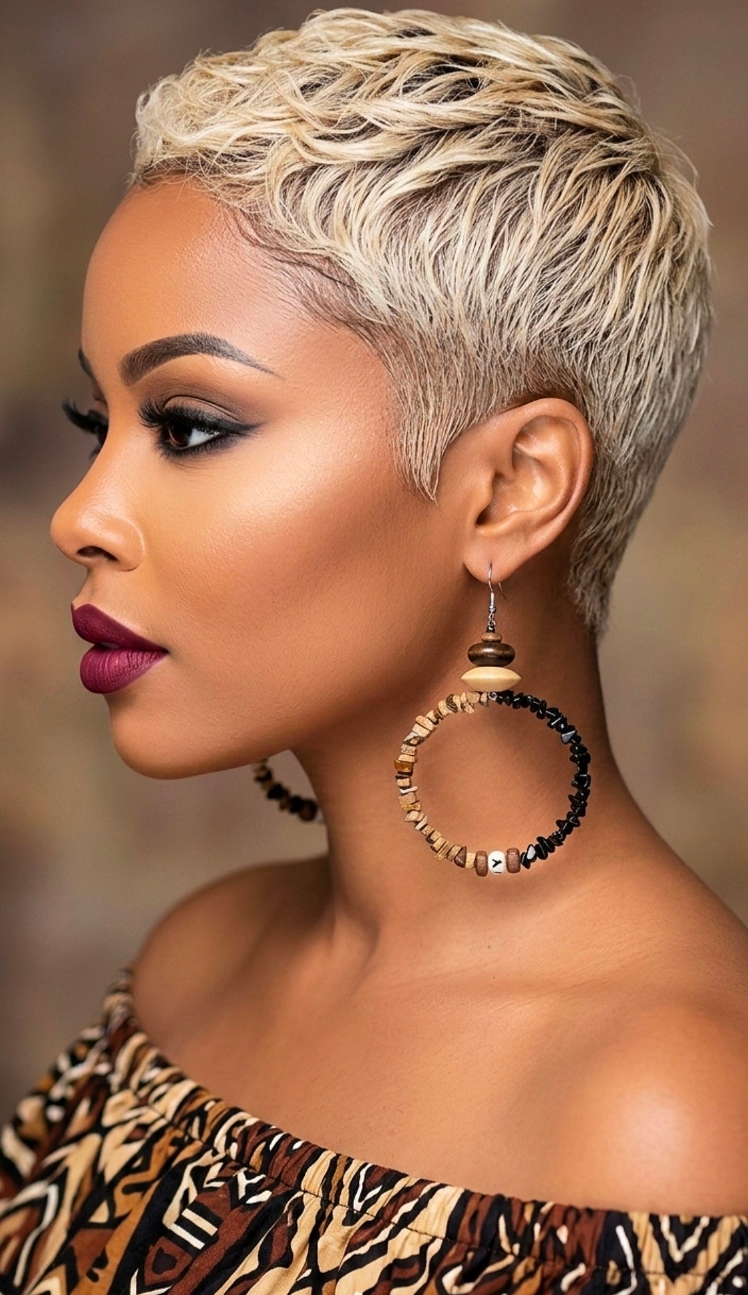 Handcrafted Half-and-Half Stone Chip and Bone Hoop Earrings