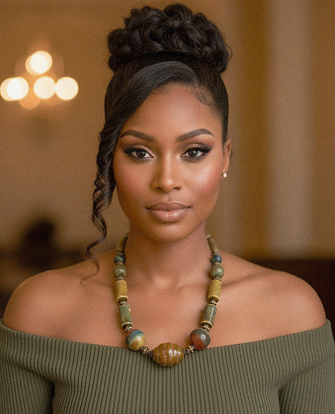 Honecomb Center Ceramic Earth Tone Beaded Necklace