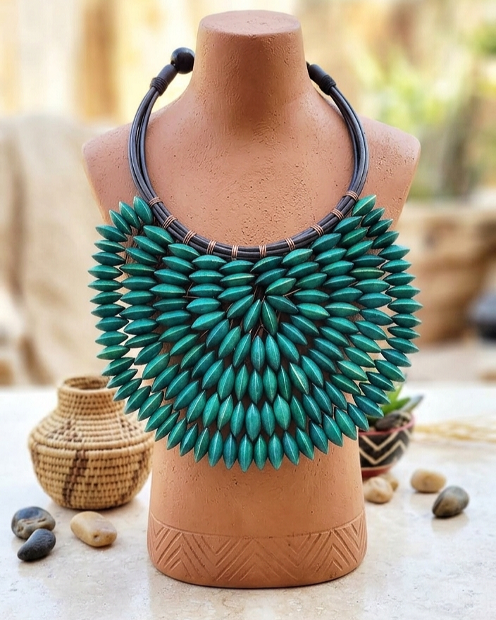 Imported Large Bib Necklace Turquoise