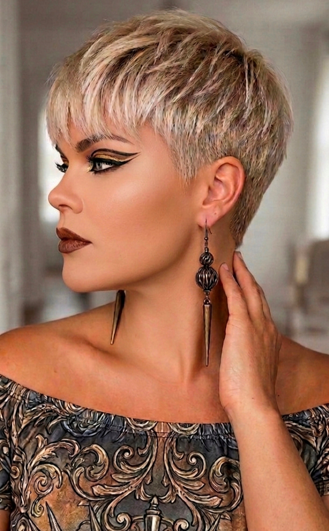 Long Spiked Bronze Filigree Ball Dangle Earrings