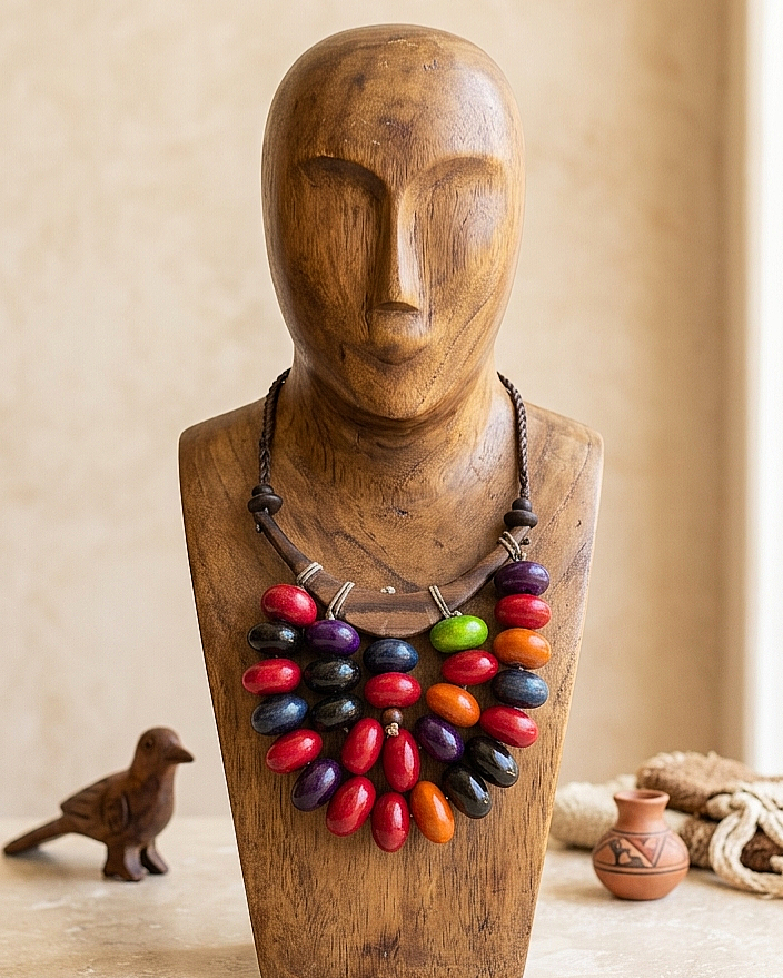 Large Wood Multicolored bib Necklace
