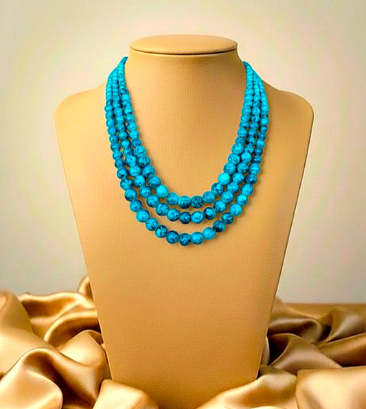 Multistrand Marled Blue Beaded Statement Necklace