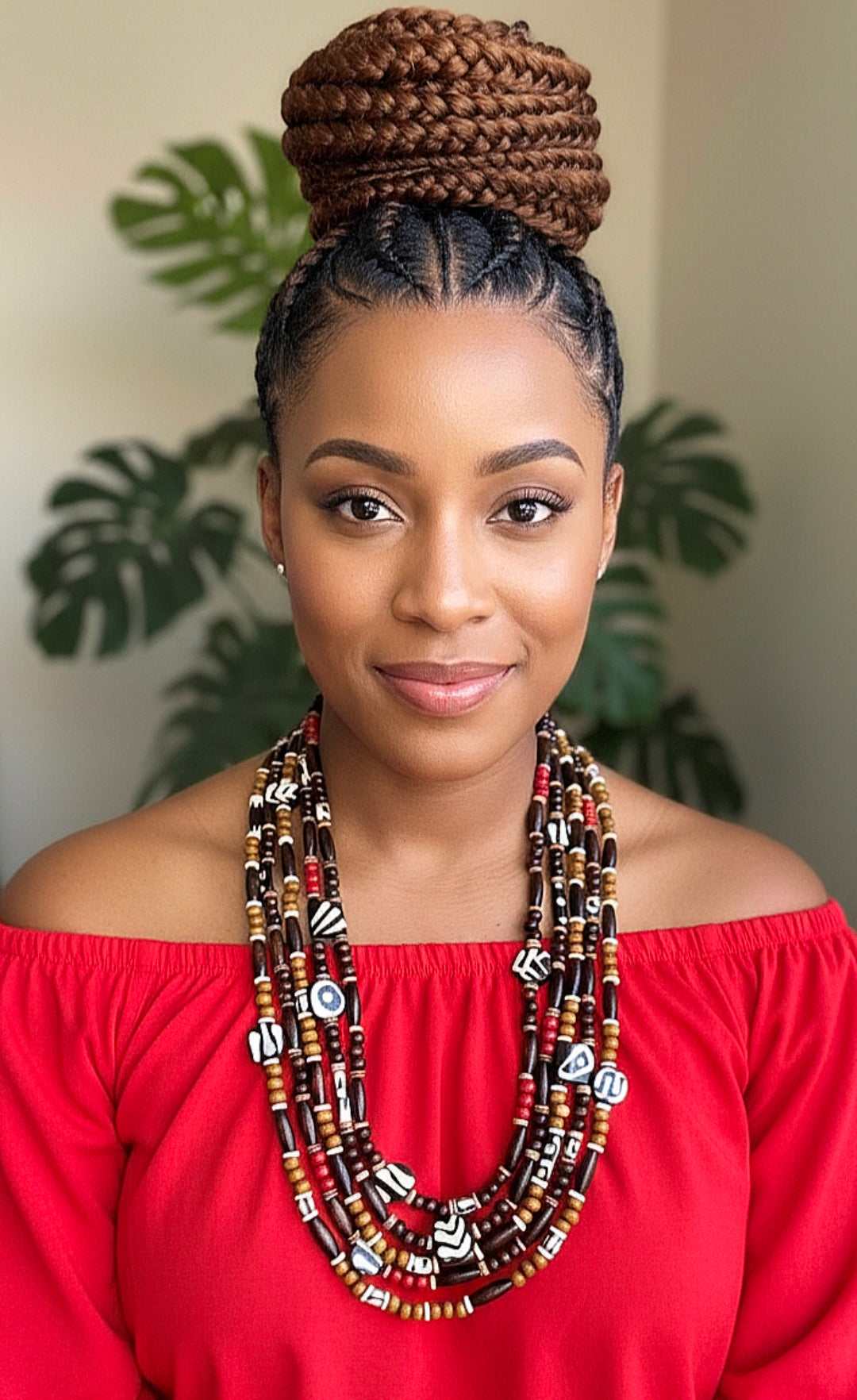 Multistrand Batik Bone and Red Wood Tribal Statement Necklace