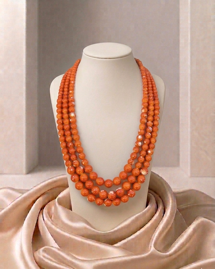 Marled Orange Colored Multi-strand Necklace