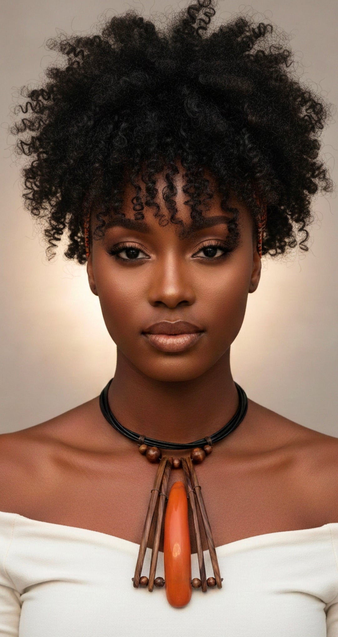 Orange Bone and Wood Statement Necklace