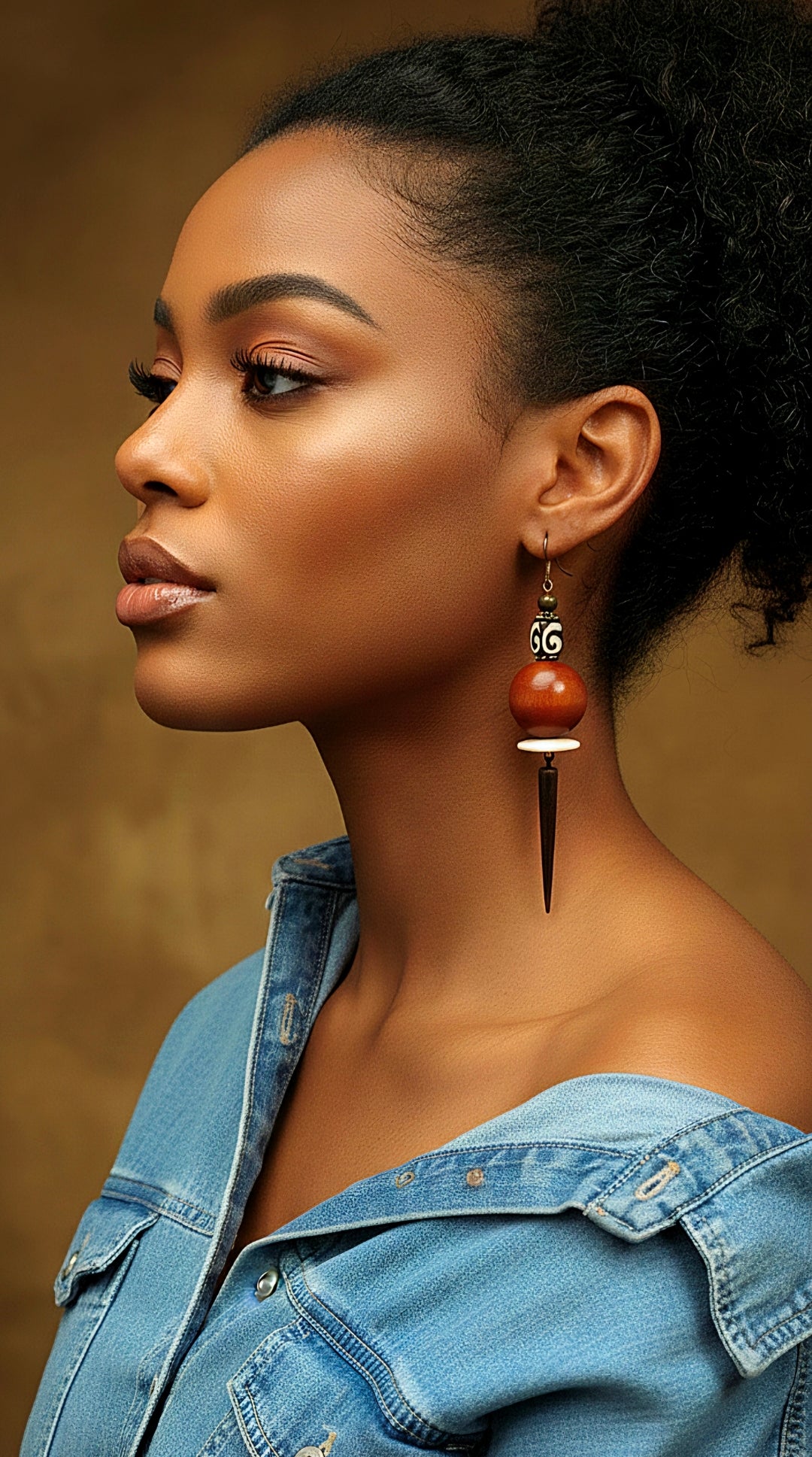 Orange Wood Batik Bone Dangle Spike Earrings