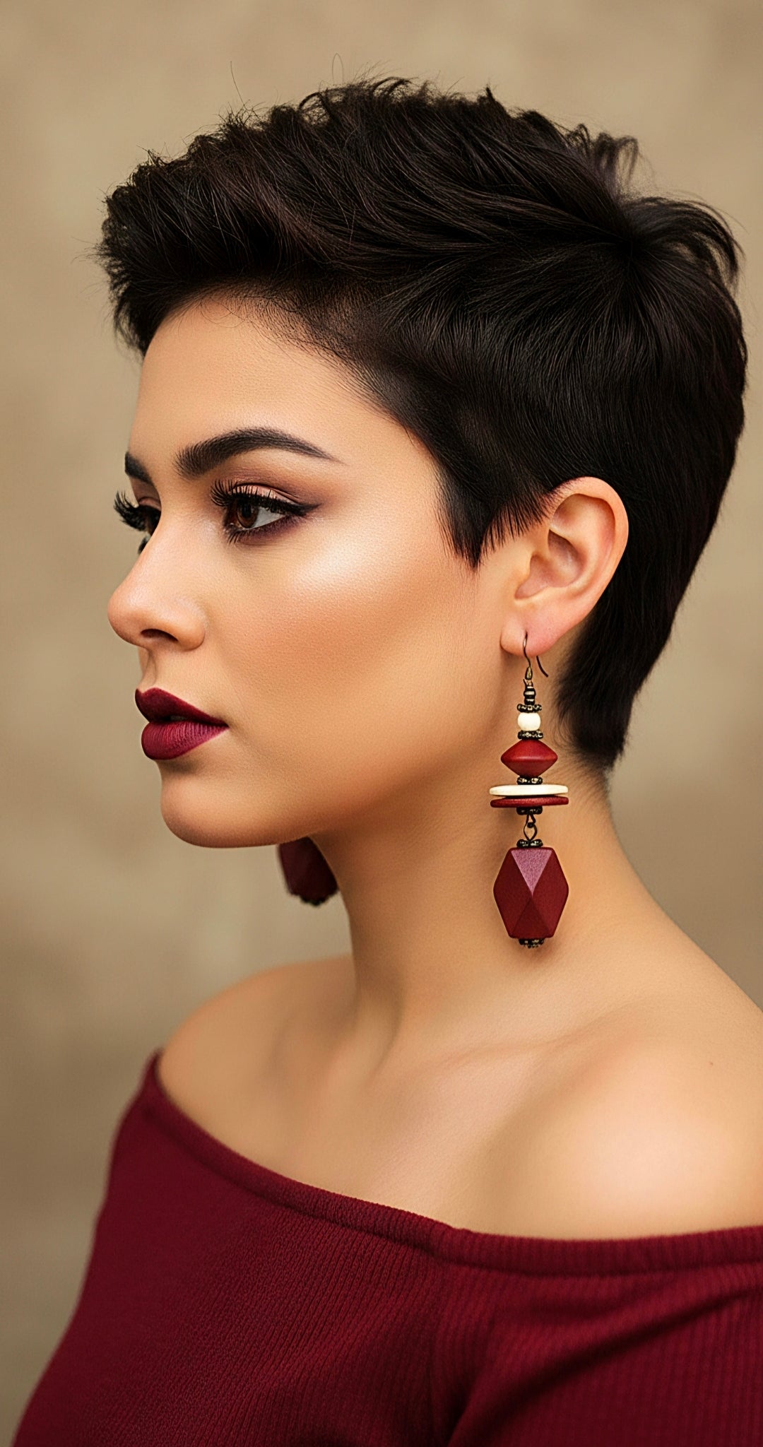 Geometric Red Wood  Bone Dangles