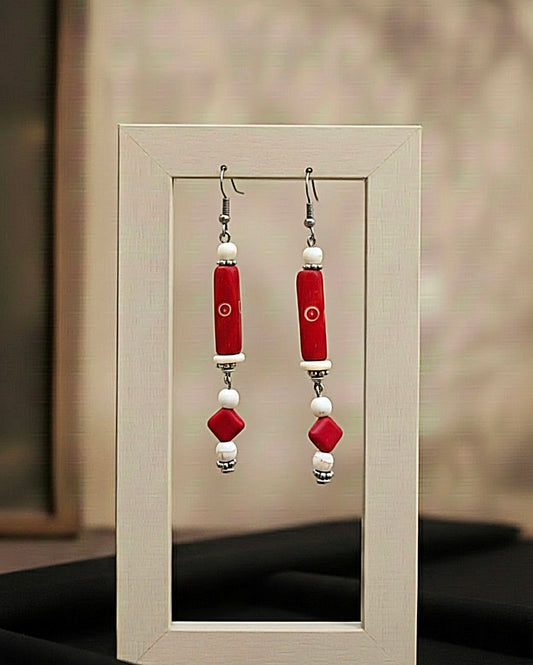 Red Tube Bone Red Accent Dangles