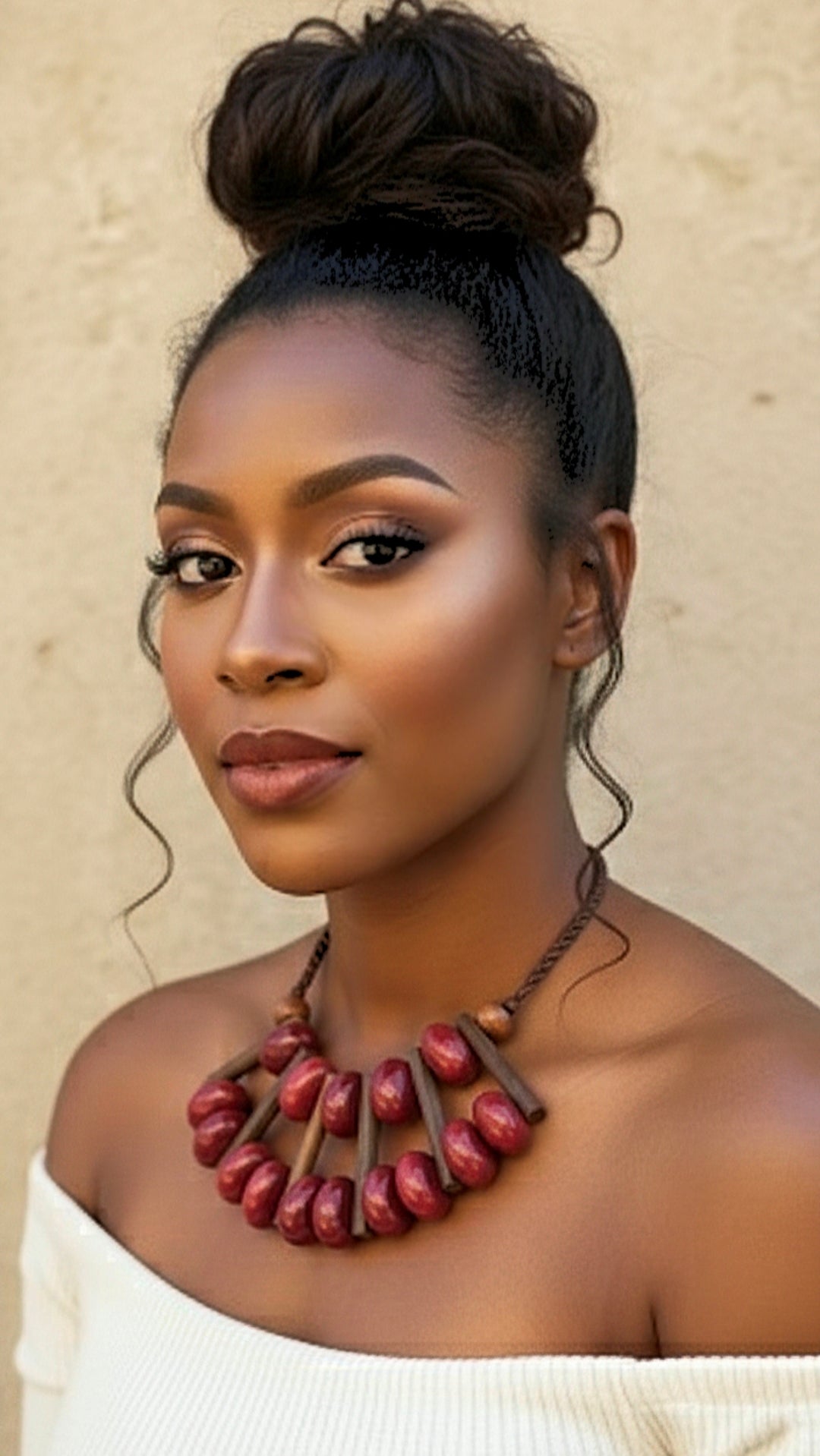 Red Handpainted Wood Bib Necklace