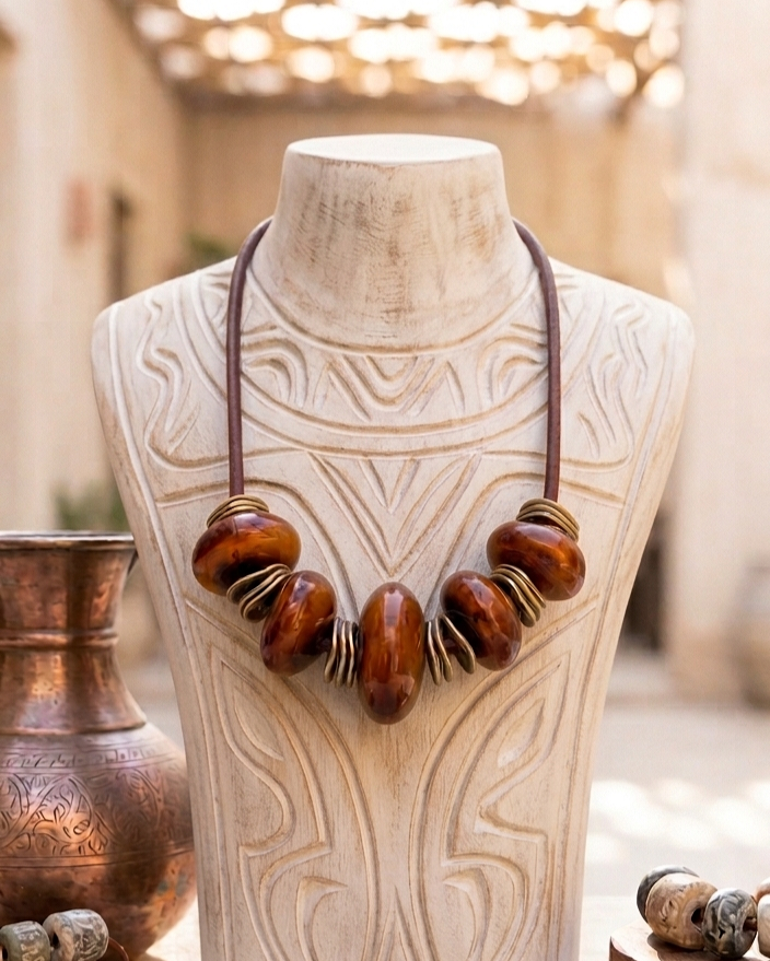dark resin amber statement necklce