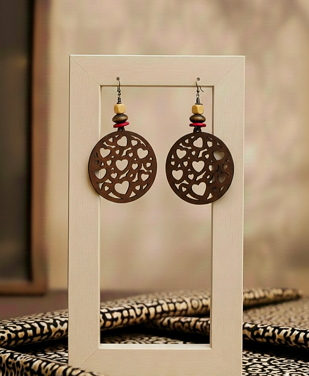 Round Brown Lasercut Wood Earrings