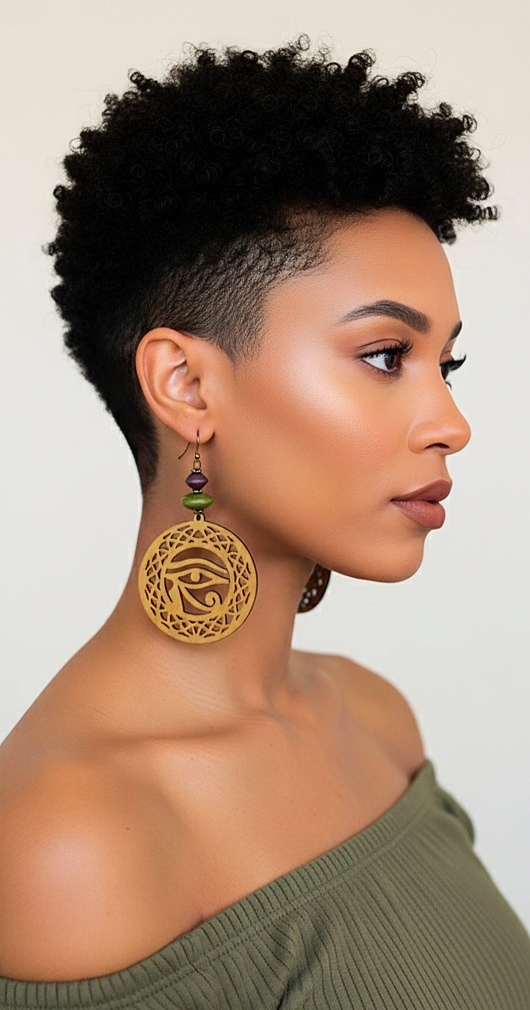 Round Golden Lasercut Green Accent Dangles