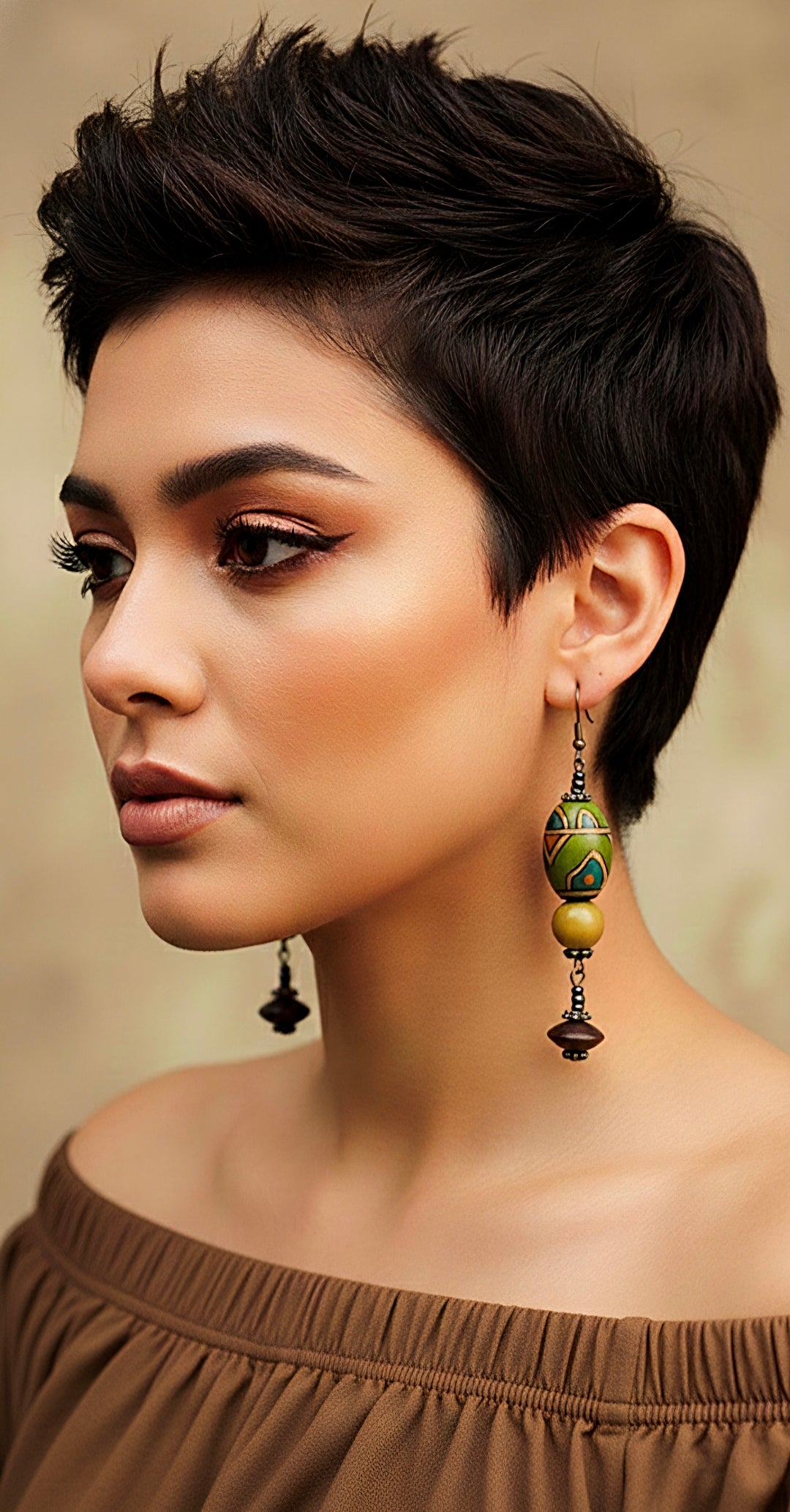 Short Green Wood Dangles