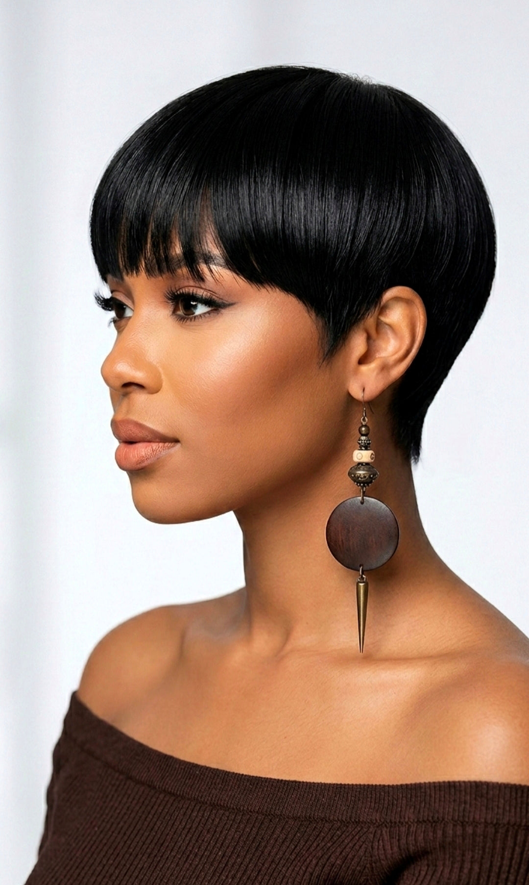 Spiked Brown Wood and Bone Statement Dangle Earrings