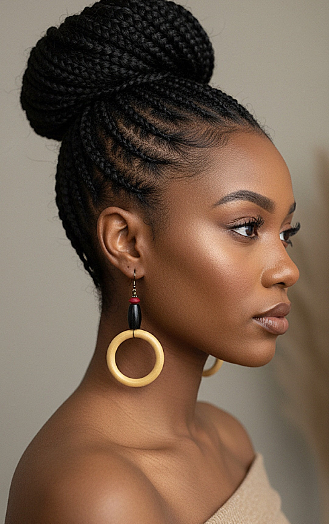 Tan and Black Wood Hoop Earrings