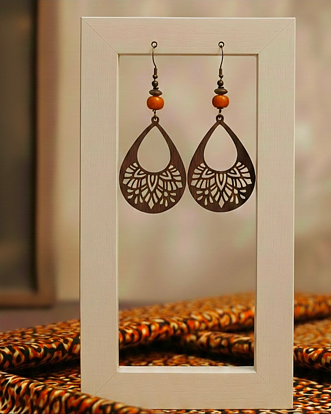 teardrop lasercut wood dangle earrings
