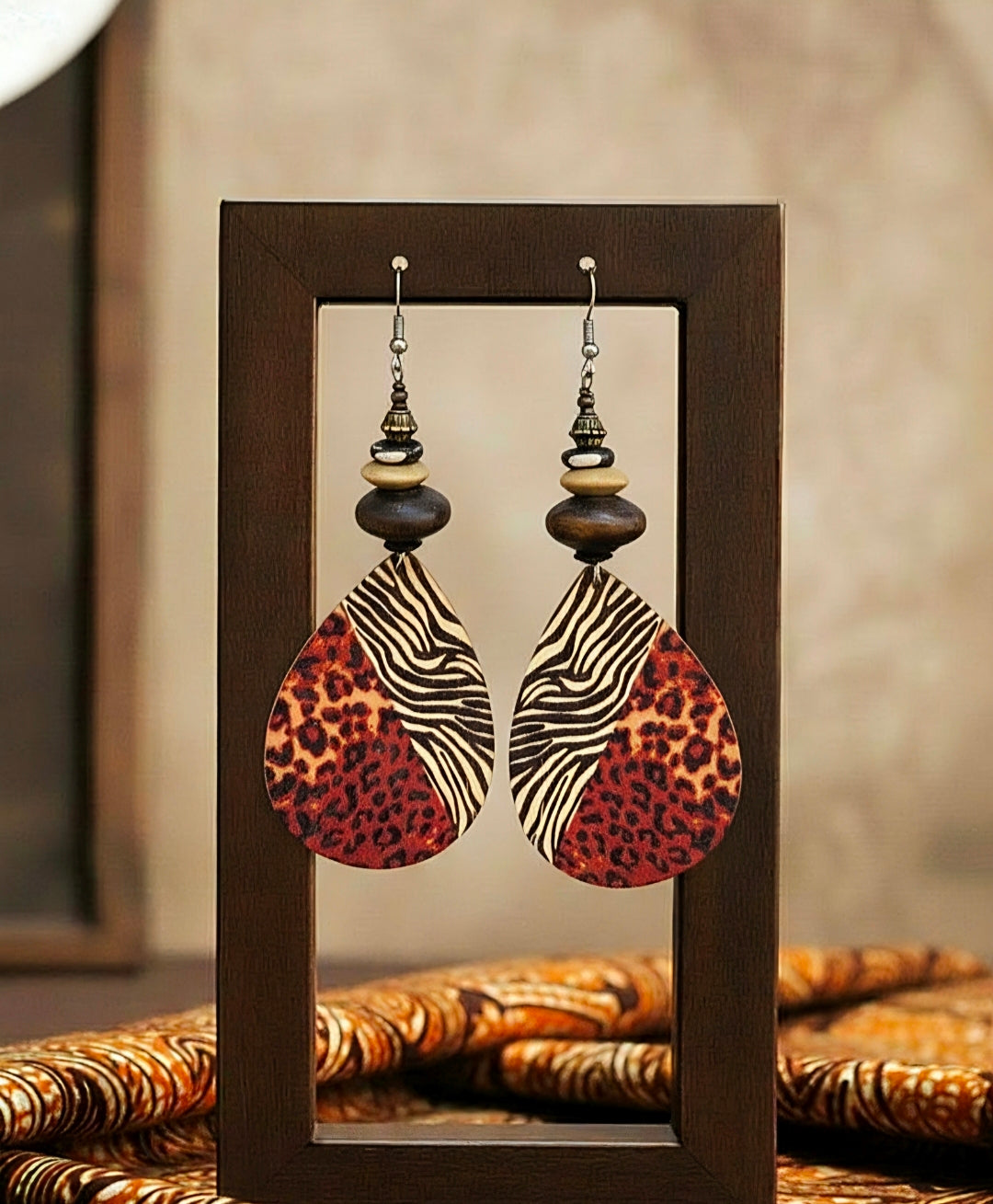 Teardrop Reddish Animal Print Dangles