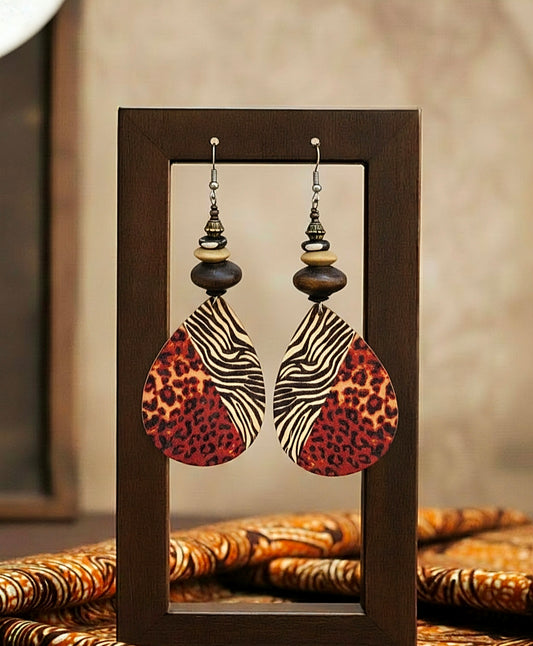 Teardrop Reddish Animal Print Dangles