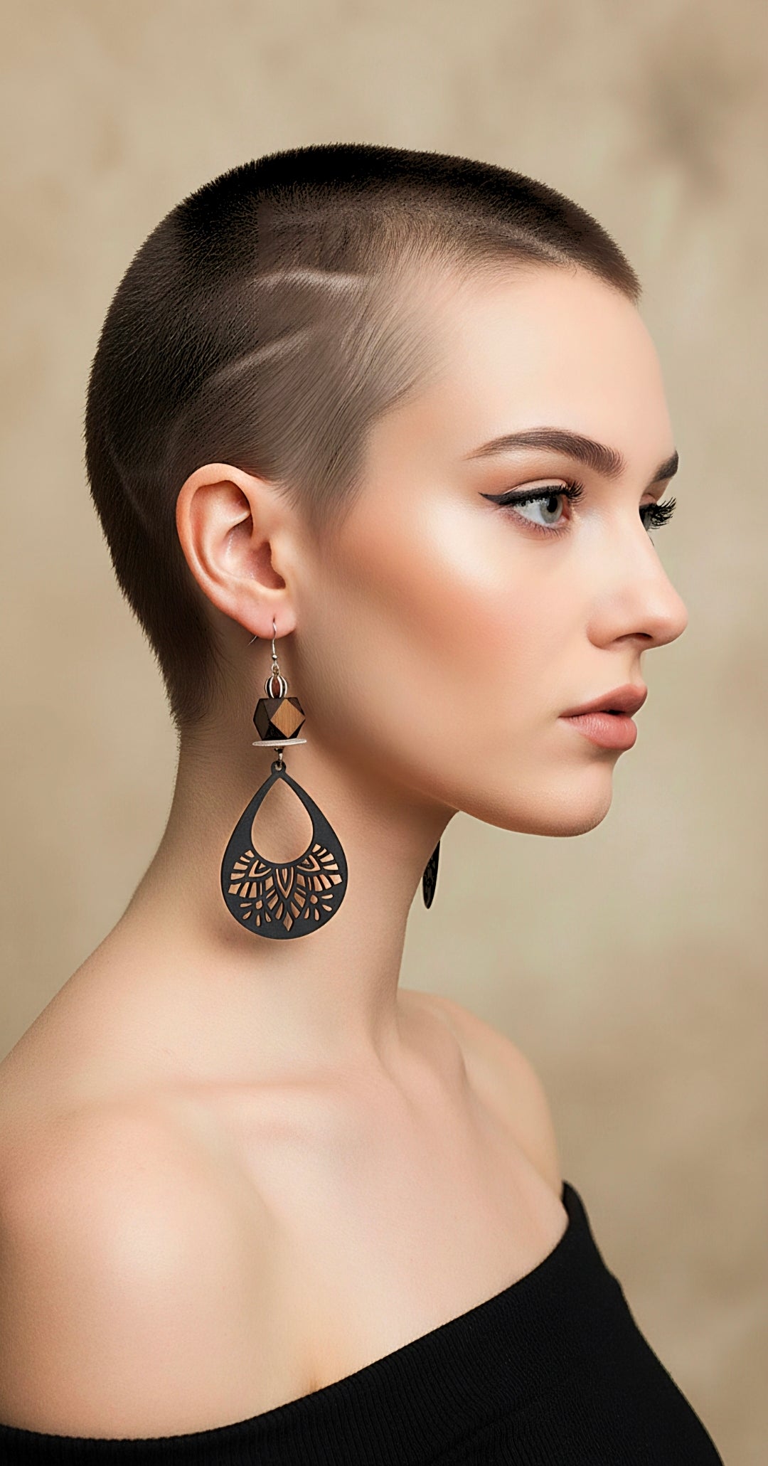 Teardrop Lasercut Wood Geometric Dangle Earrings Black