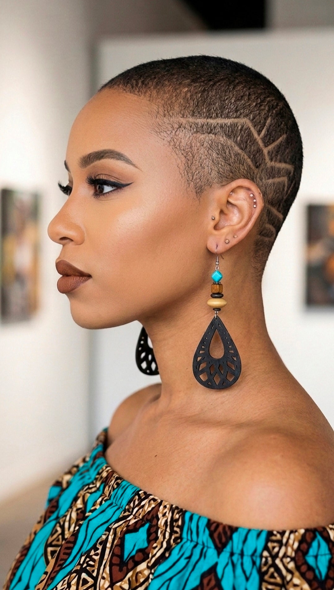 Black Turquoise Laser-Cut Teardrop Dangle Earrings