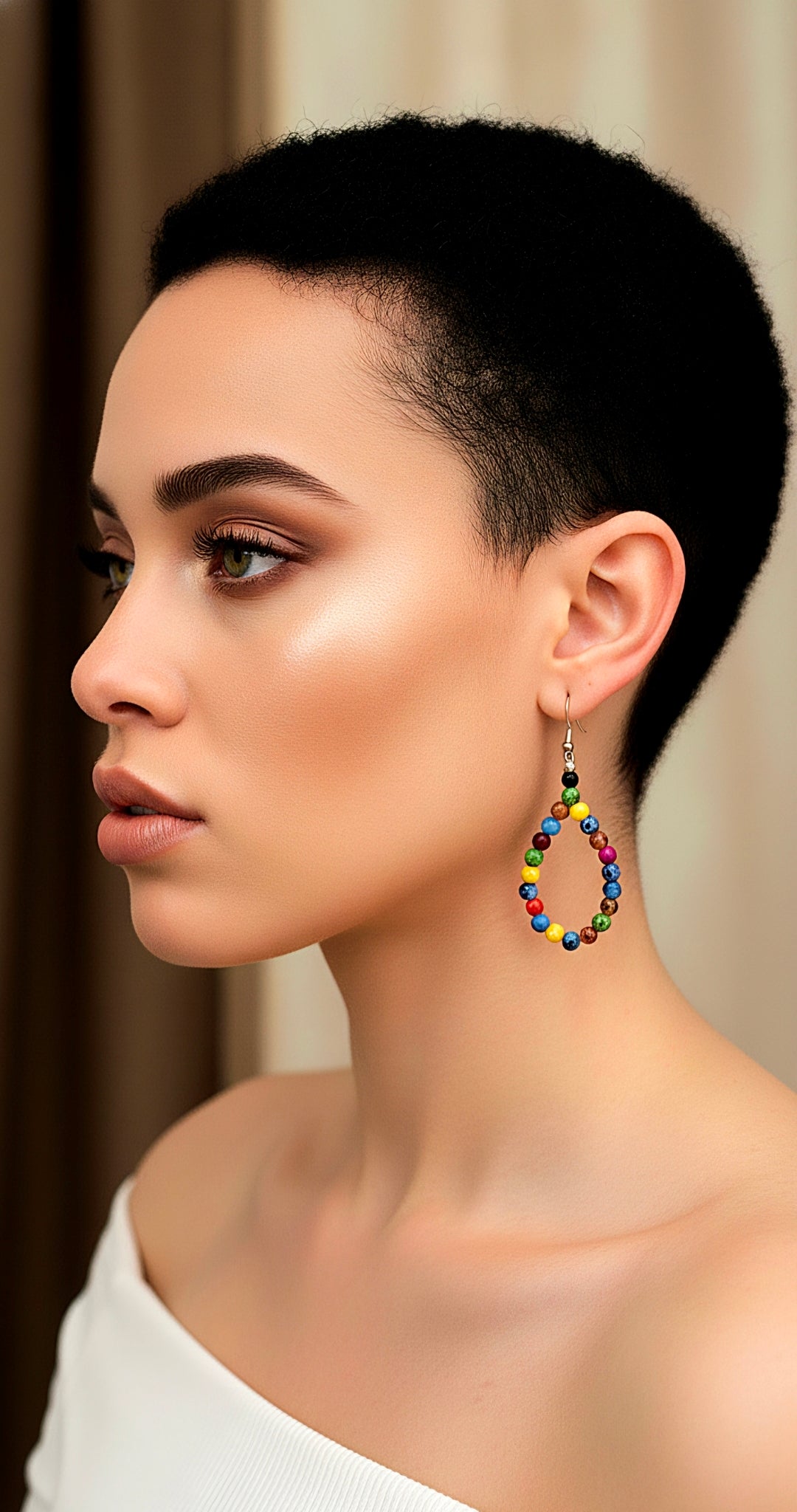 Teardrop Bright Multicolored Beaded Earrings