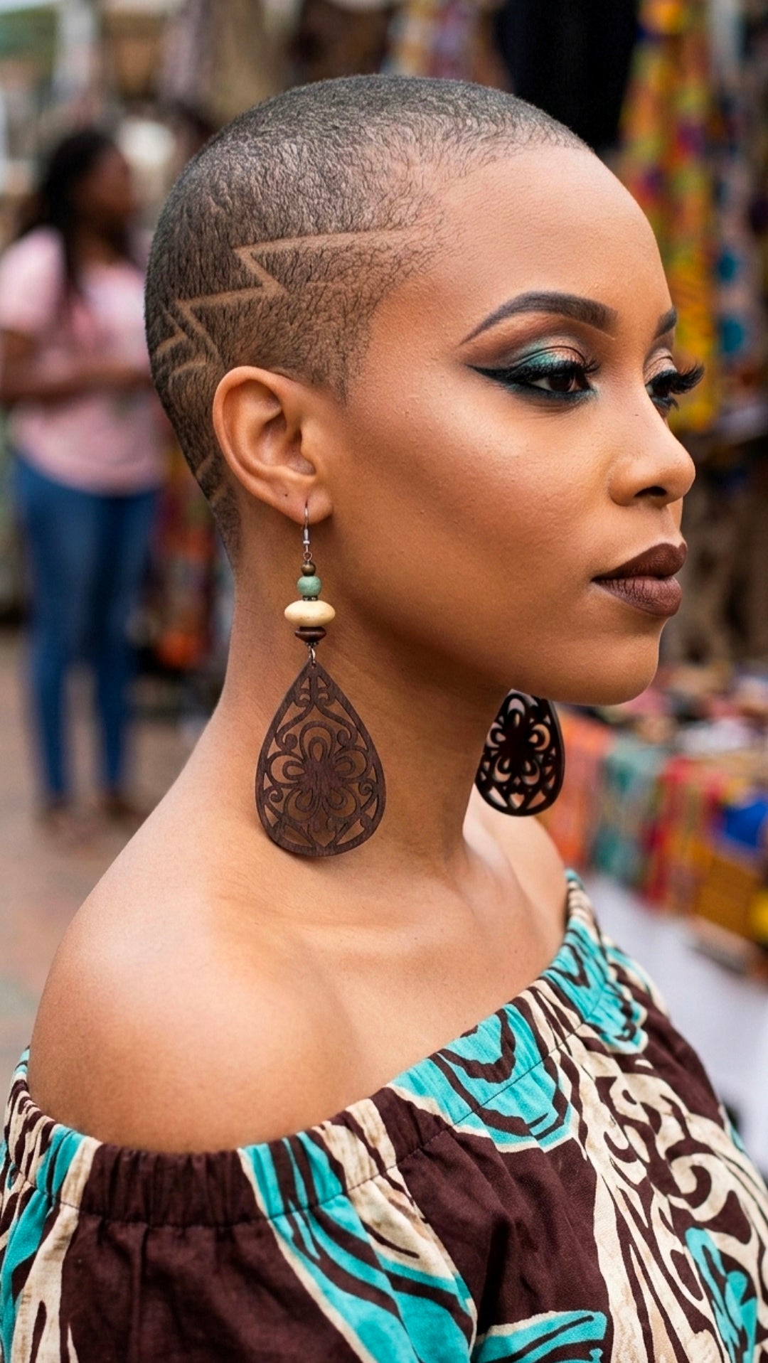 Laser-Cut Wood with Pastel Green Accent Dangle Earrings