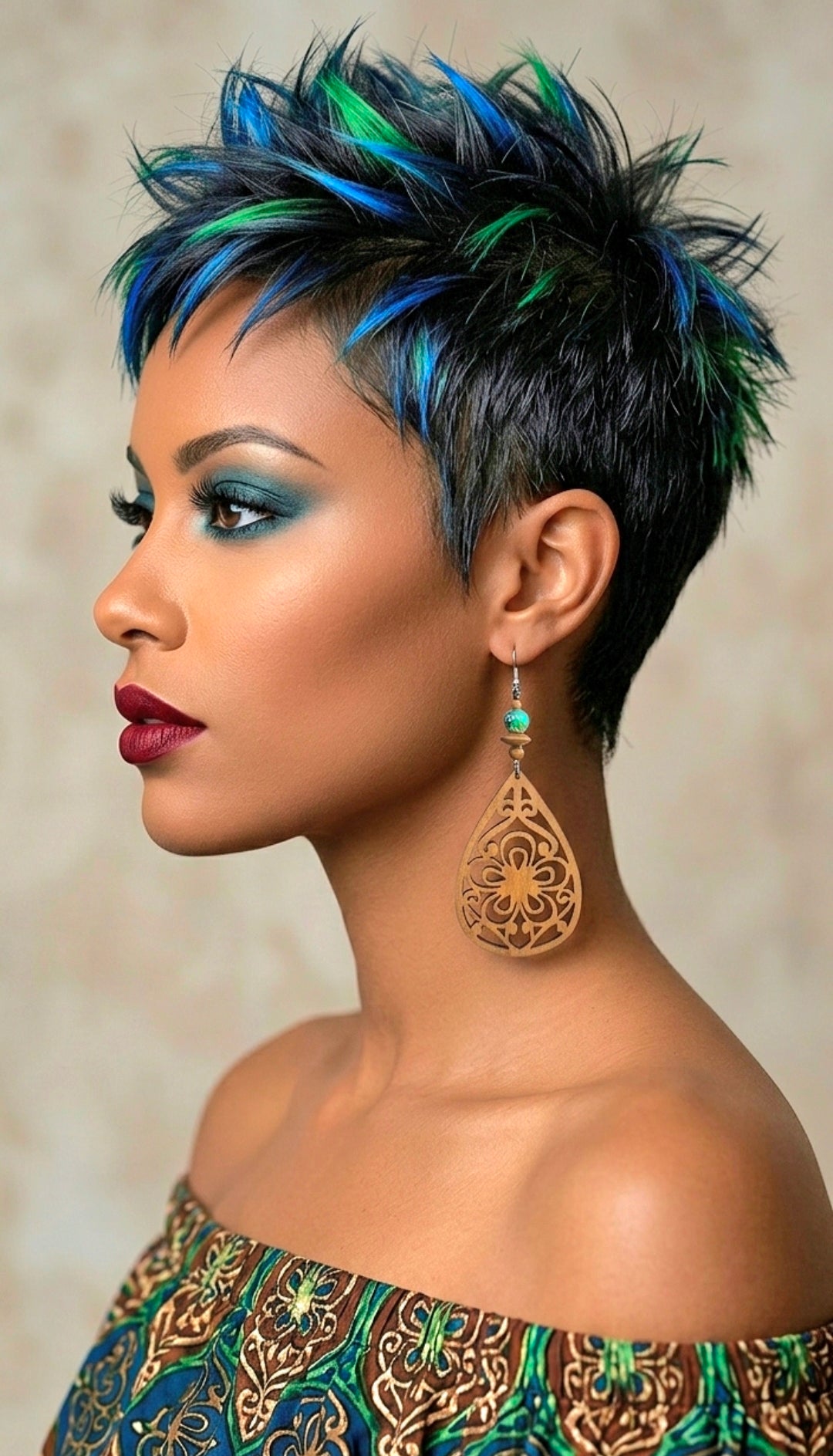 Laser-Cut Wood Dangle Earrings with Mismatched  GreenAccents