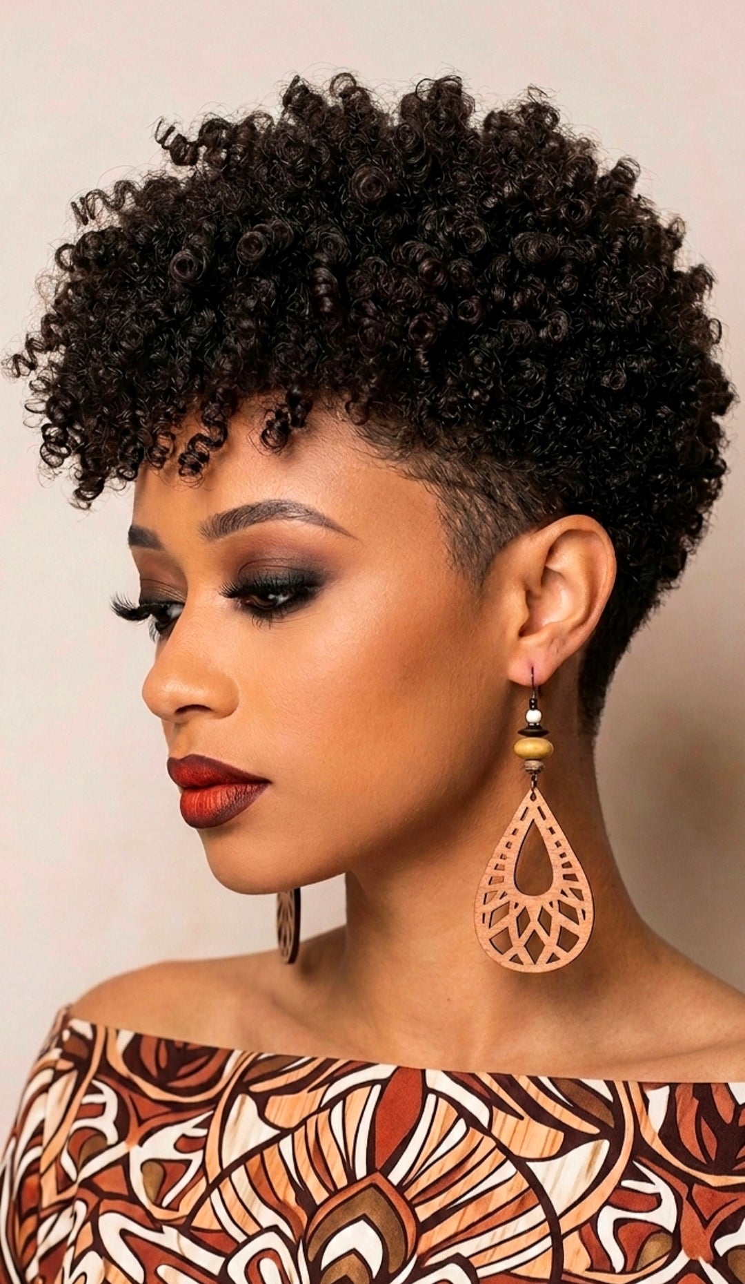 Tan Laser-Cut Wood Burgundy and Tan Accents Dangle Earrings