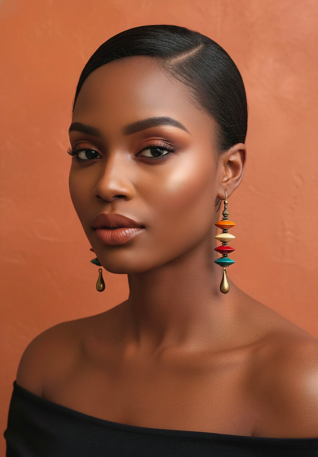 Tiered Multicolored Dangle Wood Earrings