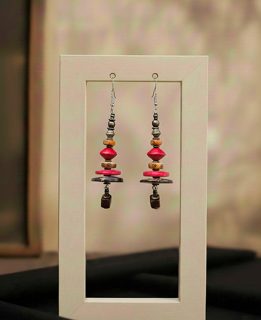 tiered red dangle earring