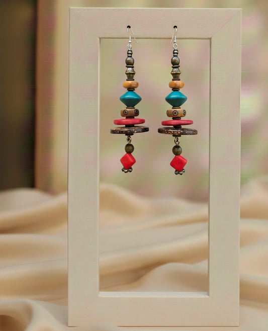 Tiered Red Turquoise Dangles