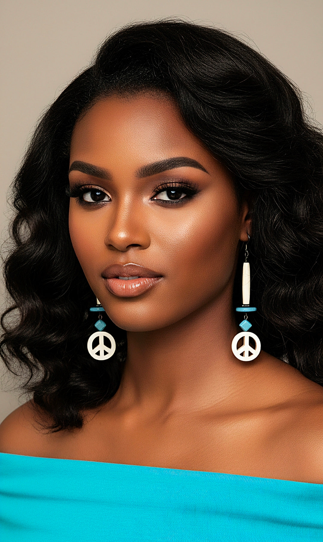 Bone Tube Turquoise Accent Peace Dangle Earrings