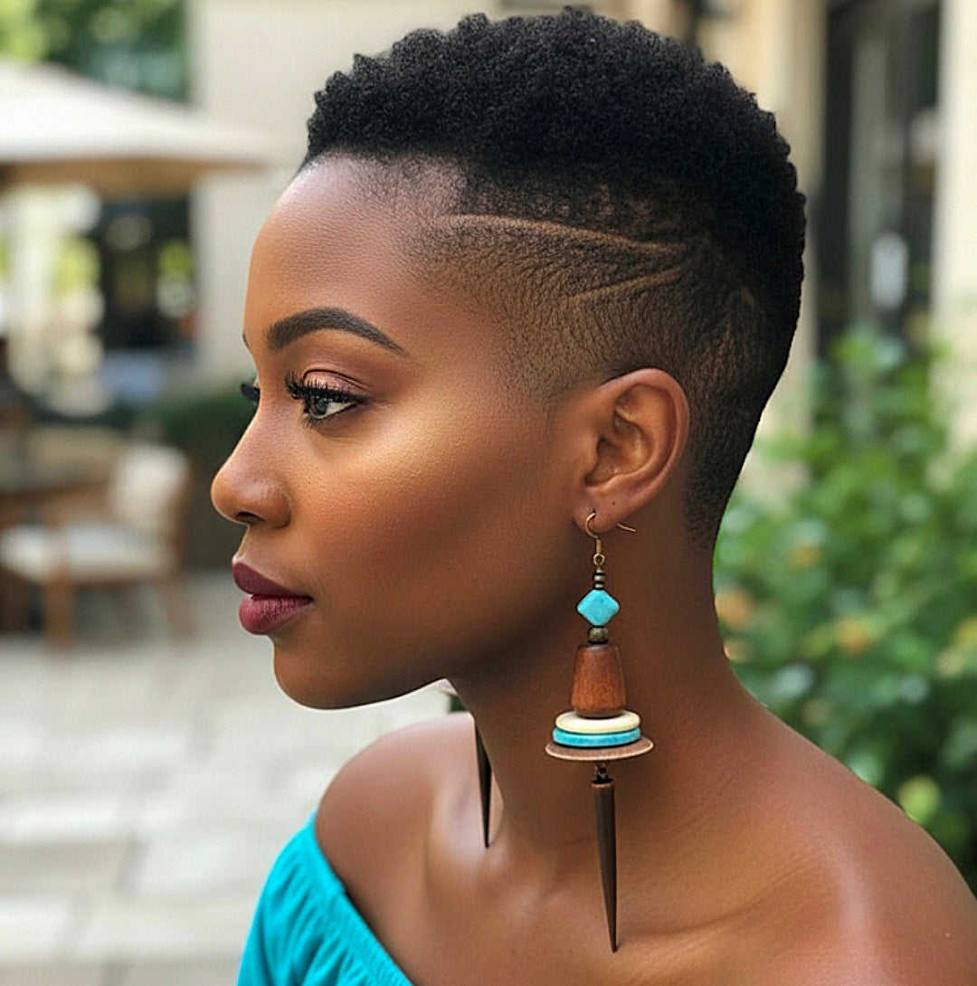Wood Bone Spike Dangle Earrings Turquoise Accents