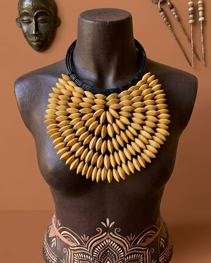 Imported Large Bib Necklace Tan