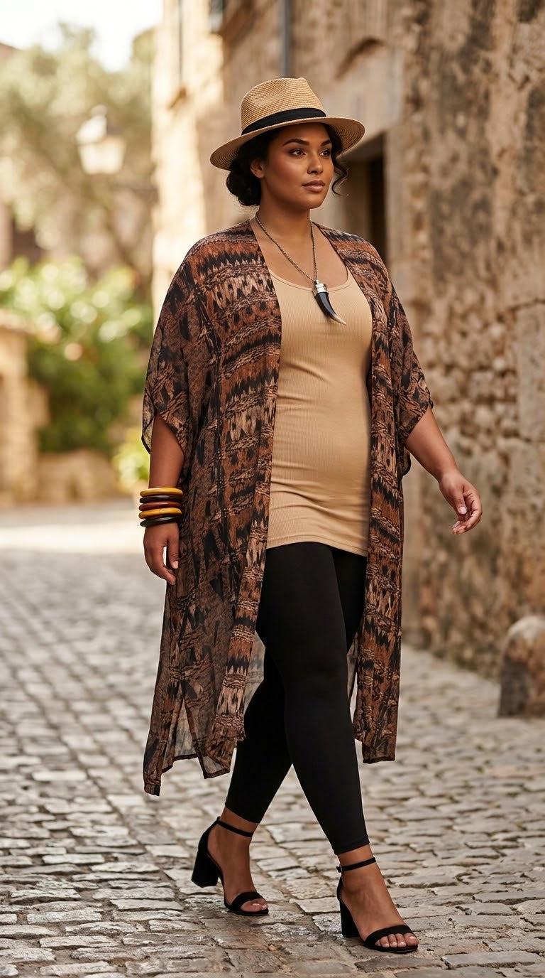 Maxi Kimono Brown Black Tan
