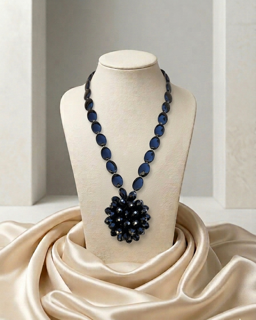 Black Flower Beaded Statement Necklace