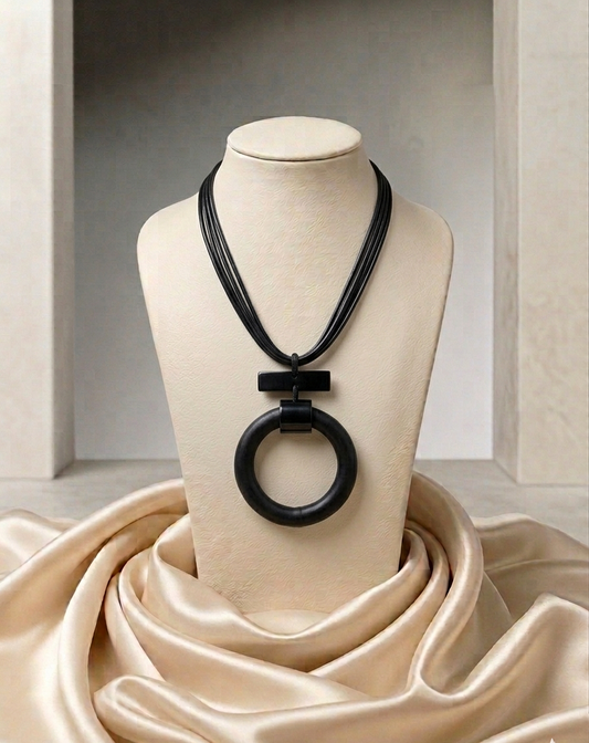 Chic Black Leather Circle Pendant Necklace