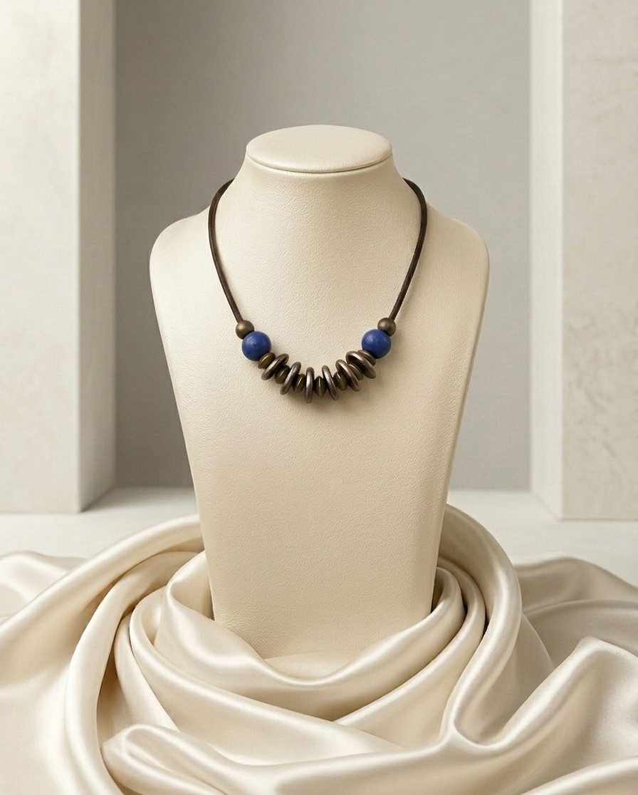 Cobalt Blue and Rustic Bronze Mixed Media Necklace
