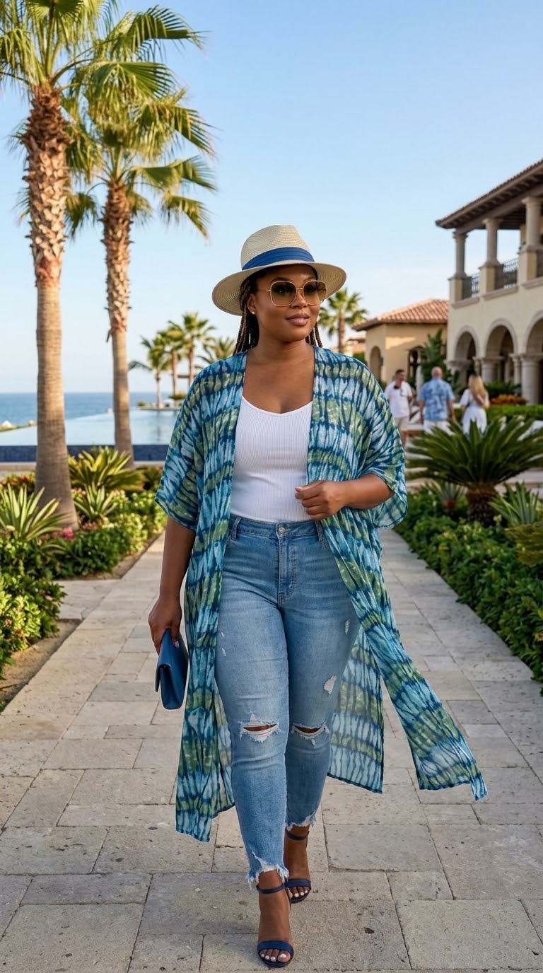 blue green maxi kimono