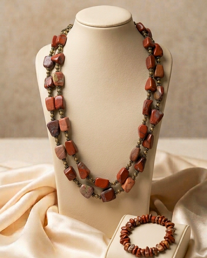 Terracotta Irregular Beaded Necklace and Bracelet Set
