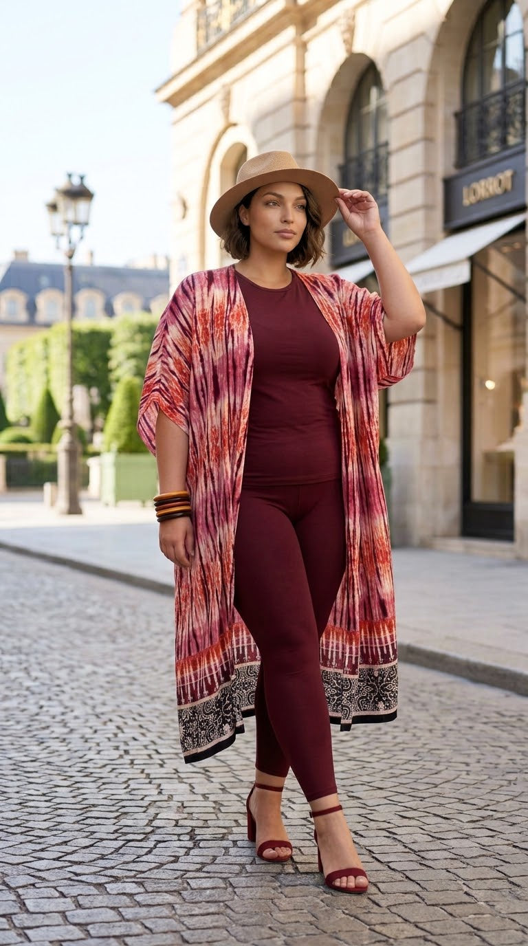 Maxi Kimono Maroon Tie Dye