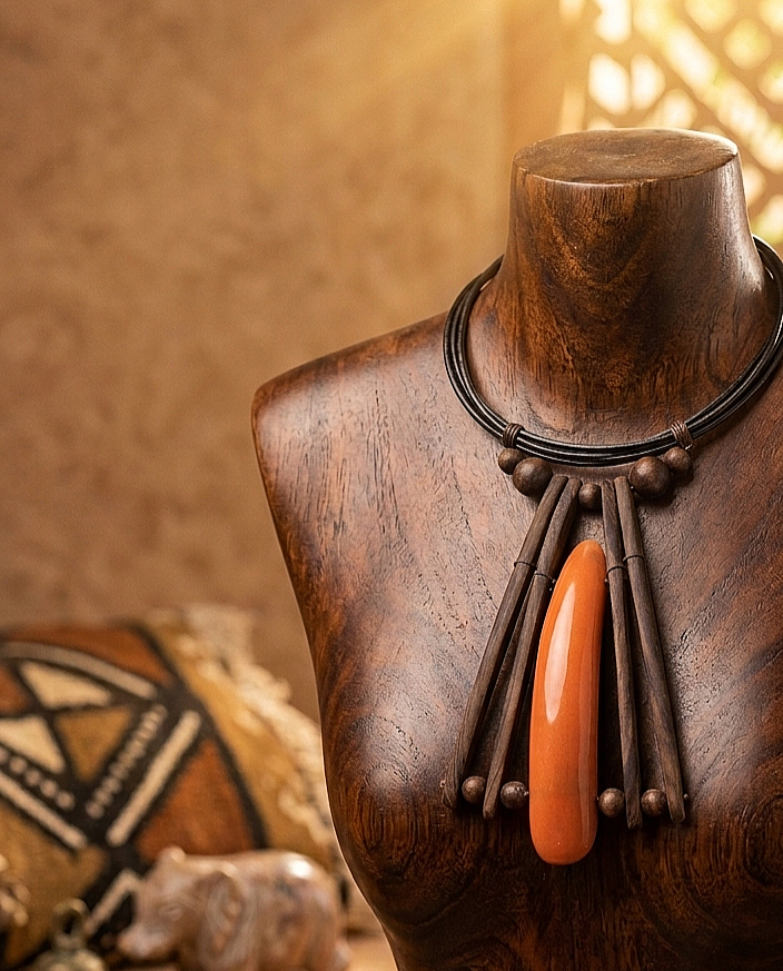 orange long bone ethnic necklace